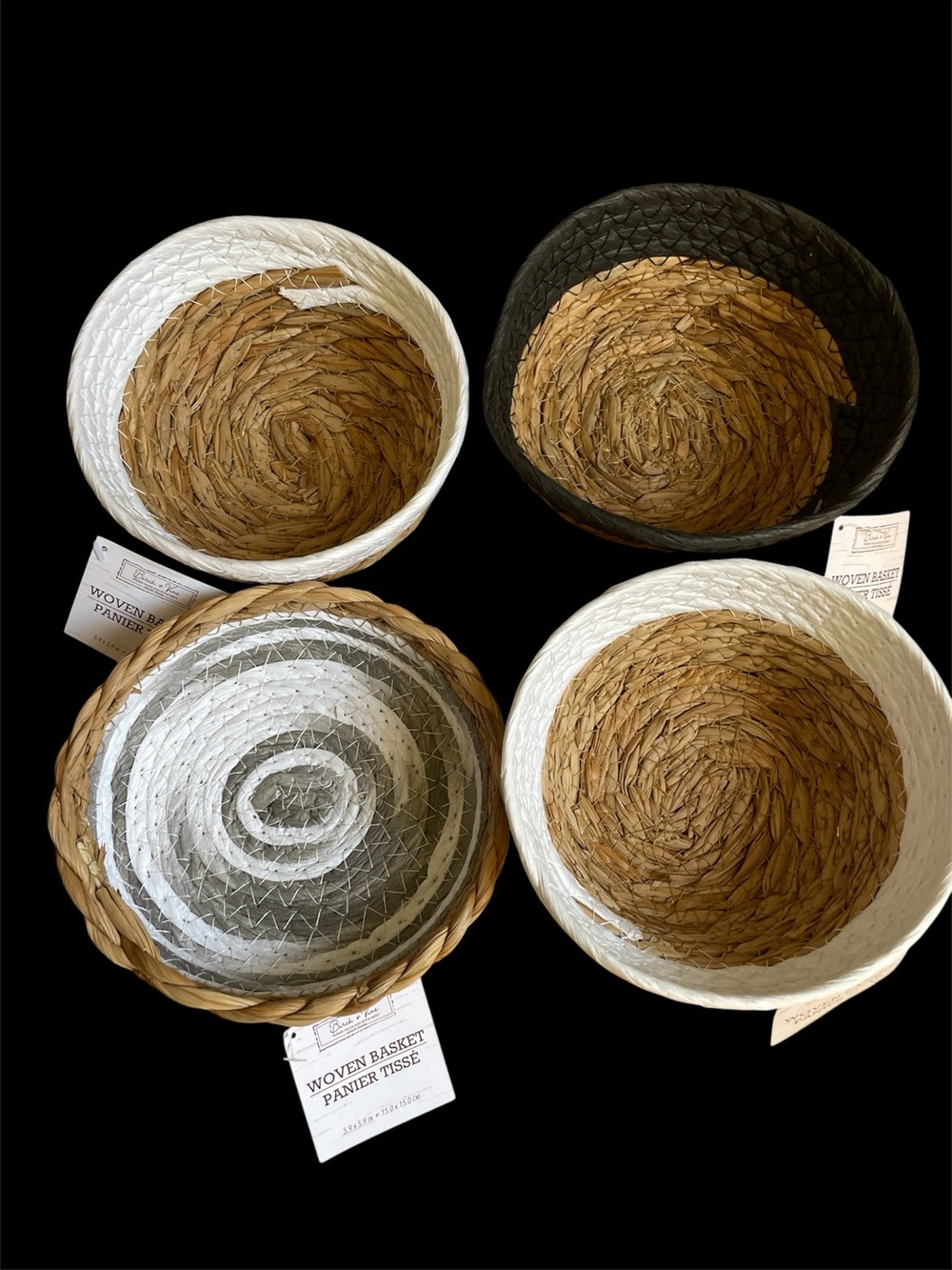 4 Small Woven Baskets in Natural, Black & White